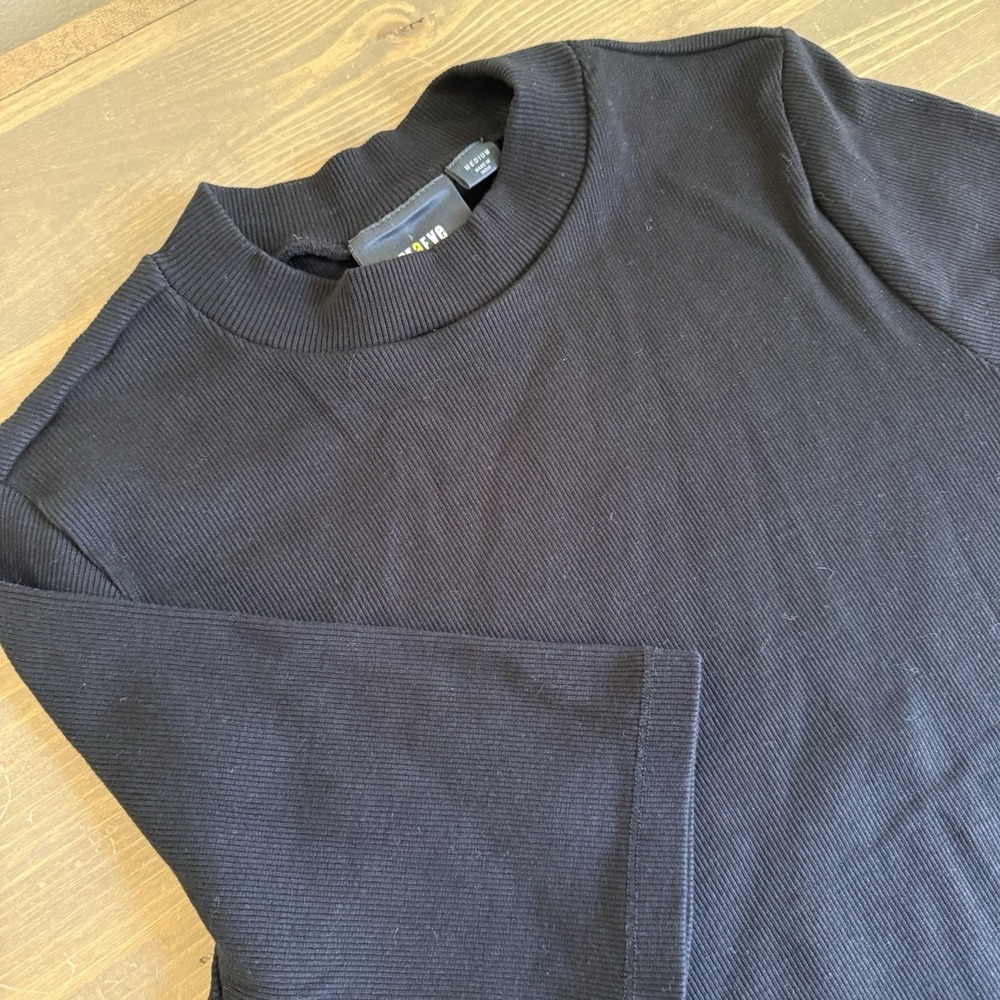 Maeve By Anthropologie Women's Medium Black Short Sleeve High Neck Ribbed Shirt